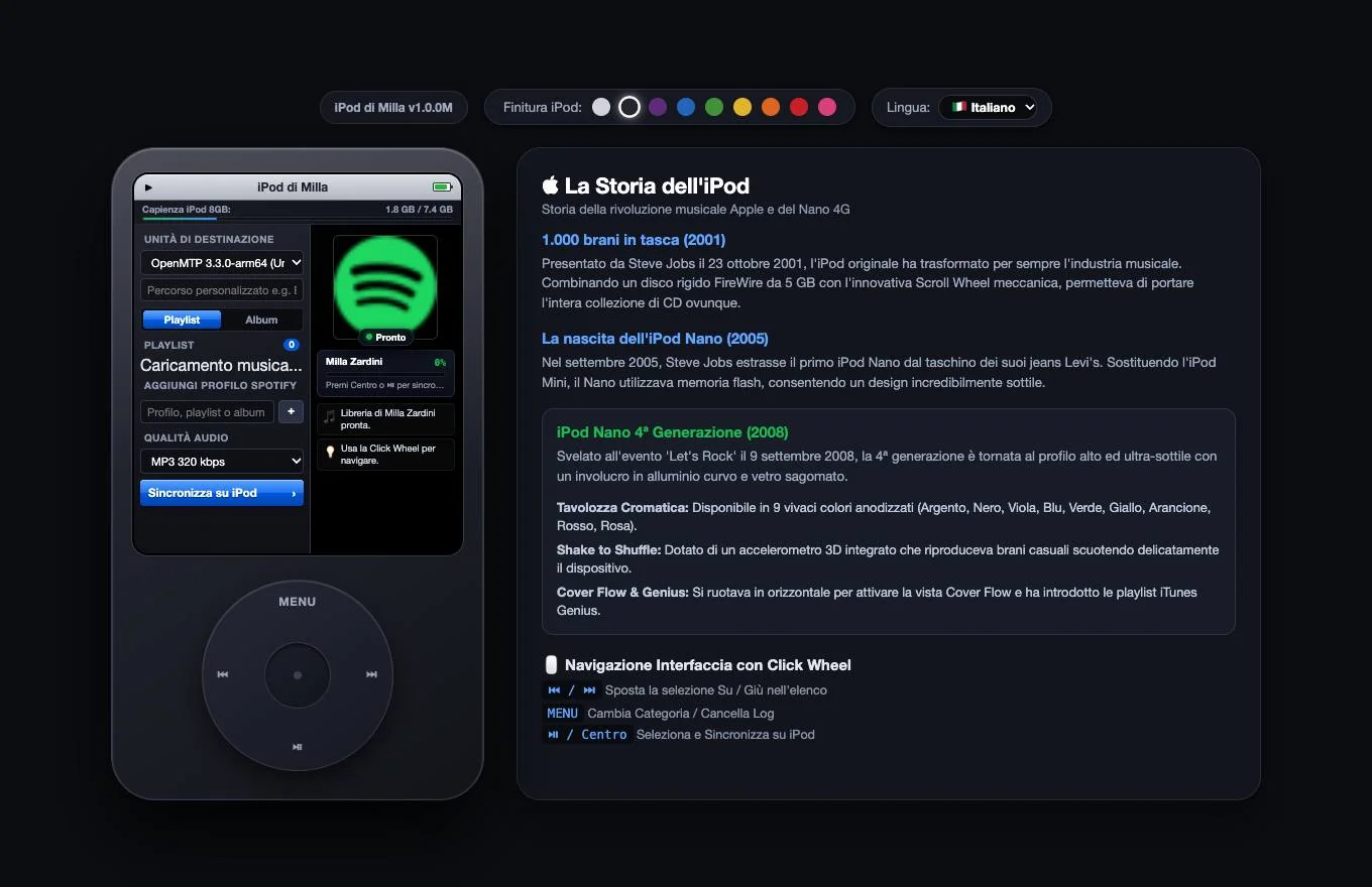 iPod di Milla: Schermata dell’applicazione